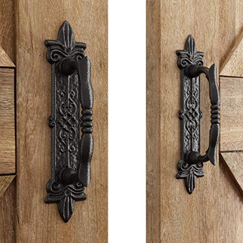 SMARTSTANDARD 9" Barn Door Handle, Heavy Duty Black Powder Coated, 2PCS | Antique Barn Door Handle, Large Rustic Retro Cast Iron Handle for Gates Garages Sheds Furniture, Square - size: 2 handles