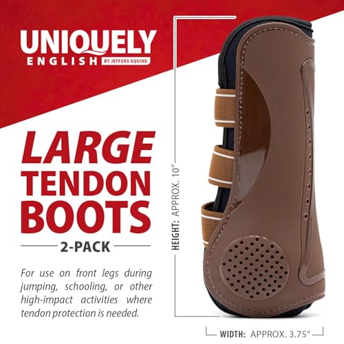 Jeffers Equine Uniquely English Tendon Boots - Open Front Horse Boots, Training Equipment, Protective Gear & Leg Protection for Jumping, Dressage, Training & Travel - color: Brown, size: Large