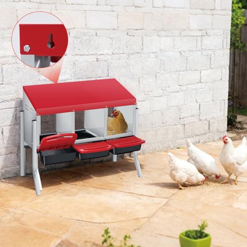 Chicken Nesting Boxes with Cleanable Pull-Out Trays, 3-Hole Wall Mount Roll Away Nest for Easy Cleaning & Egg Collection