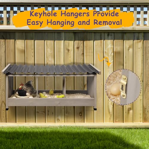 ketive Chicken Nesting Box, Wall-Mounted Wooden Chicken Coop Accessories with PVC Roofing, 3 Compartments for Hens & Ducks Outdoor or Indoor Use