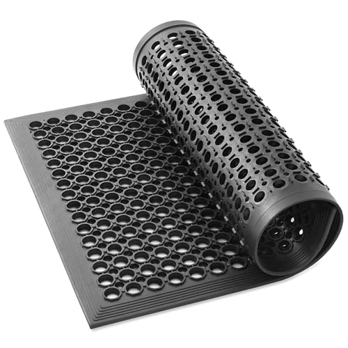 GRIDMANN Rubber Floor Mat, 36" x 24" Anti-Fatigue Drainage Mat, Non-Slip and Grease Resistant for Restaurants, Commercial Kitchens, Bar Floors, Black - size: 36"L x 24"W x 0.4"Th