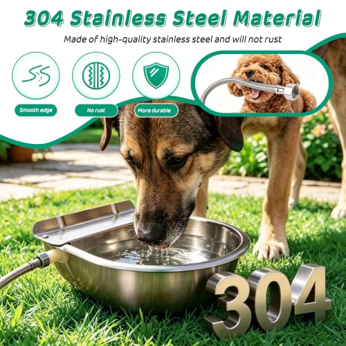 Automatic Livestock Waterer Bowl,304 Stainless Steel Float Valve Pet Bowl | 2.5L |Self Filling|for Large Dogs Chickens Horses|2 Drain Plug for Easy Clean|39''Pipe Fit 3/4'' GHT Male Faucet|Wall Mounted