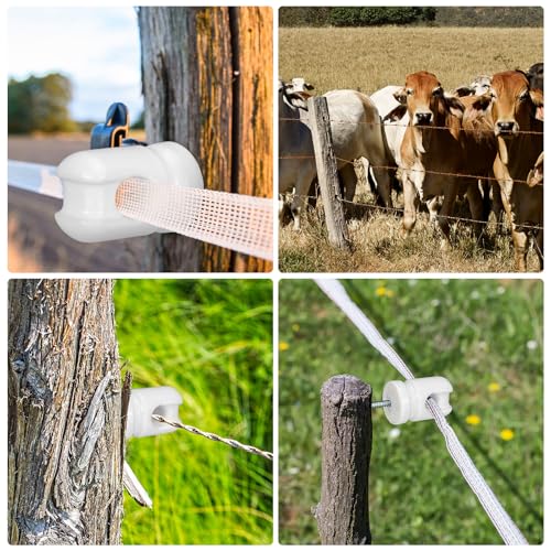 Blulu 12 Pcs Electric Fence Insulators Porcelain Heavy Duty Ceramic 1.8 Inches Lag Screw White Insulator Wire Holder for Wood Post Electric Wire Fence for Agricultural Ranchers