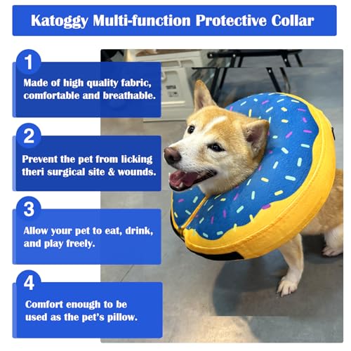 Inflatable Dog Cone Collar for After Surgery, Soft Adjustable Blow up Donut E-Collar for Small Medium Large Dog and Cats - color: Yellow/Blue Cheese, size: Large (Neck: 15"-18")