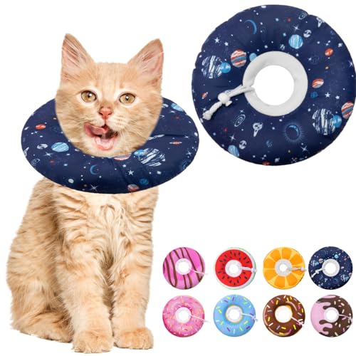 Seyezo Cat Cone Collar Soft, Adjustable Cat Recovery Cone, Planet, S | Stop Licking, Donut Design, Elizabethan Cone for Kittens, Protective Cone Alternative, Cone of Shame - color: Planet, size: Small