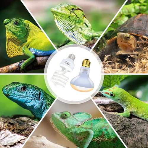 REPTI ZOO Dual Reptile Light Fixture Reptile Heat Lamp Combo Pack, 100W UVA Daylight Basking Spot Light and 26W UVA UVB Reptile Light Energy Saving Spiral Compact Lamp UVB Bulb 5.0 - style: Tropical UVB & HEAT Dual Dome Lighting Kit