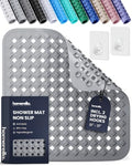 homerella Square Shower Mat Non Slip Anti Mold 21x21 Anti Slip Shower Mat | 100% BPA Free, Mildew Resistant, Machine Washable, Shower Mats for Inside Shower, Shower Floor Mat Mat Non Slip EU Certified - color: Grey
