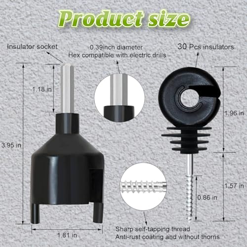 330 Feet Electric Fence Polywire & 30 Pcs Electric Fence Insulator, 1/8" Diameter Portable Electric Fencing Poly Wire Rope Line 6 Steel Strands for Reliable Conductivity & Rust Resistance - size: 330 Ft + 30 Pcs Insulators