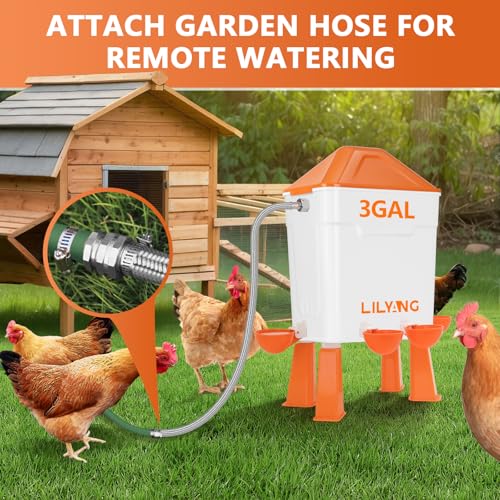 Lilyang Automatic Chicken Waterer 3 Gallon, Auto Water Refill | Auto Watering System with Float Valve, Connects Directly to 3/4" Faucet & Hose (No Fittings Required), No-Tools Assembly