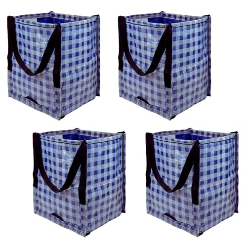 DURASACK Heavy Duty Storage Tote Bag 22-Gallon, Gingham Blue, Pack of 4 | Moving Bag Utility Tote for Laundry, Moving & Home Storage, Reusable Self-Standing Design, Holds up to 500 Pounds - color: Gingham Blue, size: Pack of 4