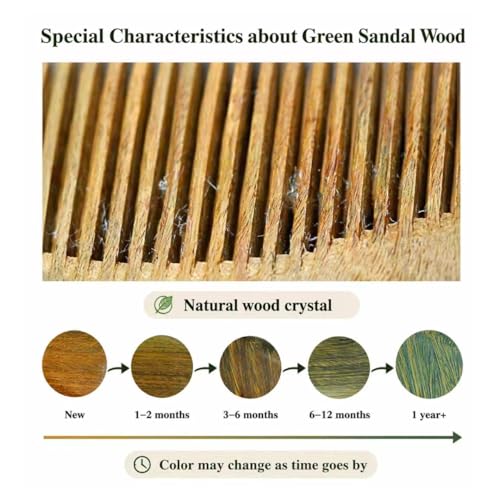 Onedor Handmade 100% Natural Green Sandalwood Hair Combs - Anti-Static Sandalwood Scent Natural Hair Detangler Wooden Comb (Wide Tooth),1 Count (Pack of 1) | Handmade, 0.15 in Tooth Spacing, Smooth Rounded Teeth, Helps Reduce Static, Less Pulling, Wavy Th