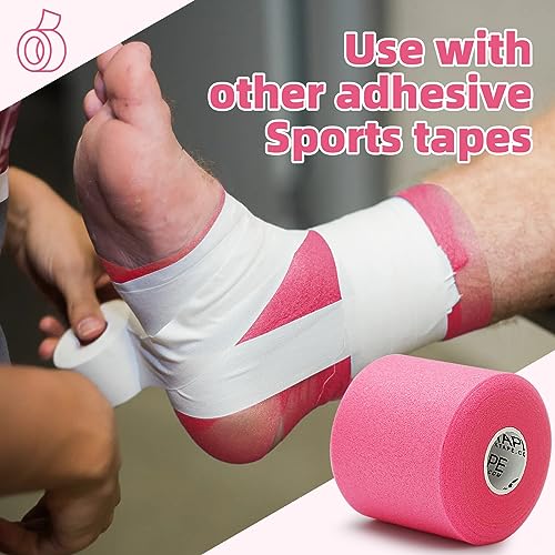 OK TAPE Pre Wrap Tape 4-Rolls 120 Yds Athletic Foam Underwrap for Sports | Protect for Ankles Wrists Hands and Knees, Soft, Breathable, Skin-friendly and Latex-free 2.75 Inches - Pink - color: Pink, size: 2.75 Inch x 30 Yards
