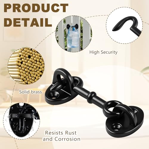 1 Piece 2.75 Inch Brass Hook and Eye Latch Gate Door Latch, Black | Cabin Hook Lock Door Lock Hardware Best for Window, Sliding, Shed, Fence, Gate, Cabinet, Bathroom, Closet - color: Black, size: 2.75 Inch