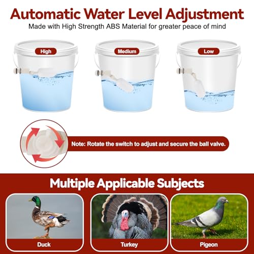 Kalolary Complete Set Automatic Chicken Waterer System | Large Poultry Chicken Water Cups with Stainless Steel PVC Pipeline,Float Valve and Tank Connector Kit,66 Accessories Included