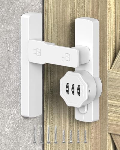 Flip 90/180 Degree Sliding Barn Door Lock Latch, White | Keyless 3-Digit Combination Latch Lock for Shed, Closet, Cabinet, Bedroom, Cupboard, Screen, Sliding/Swinging Door - color: White-1 Pc