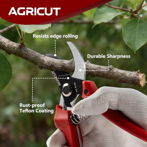 AGRICUT 7" Pruning Shears Heavy Duty Professional, Made of Japanese SK5 Steel Blades, 4/5 Cut Capacity, Bypass Hand Pruners Garden Clippers for Tree Flower Branch Trimming, S20 - style: Nylon Handle, High Carbon Steel