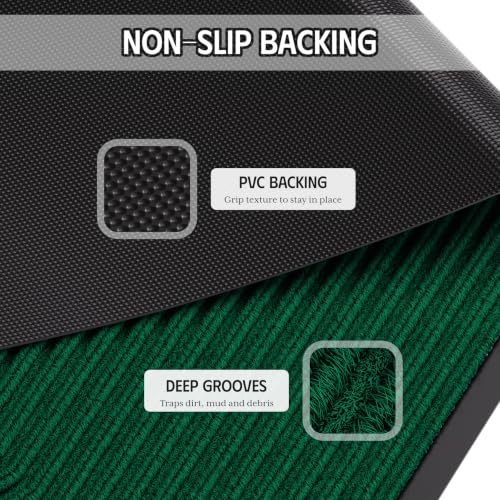 Front Door Mat Outside Entrance, Non-Slip Heavy Duty Doormat, 3'x5' | Green Striped, Trap Dirt & Absorb Moisture, Low Profile, Non-Slip Backing, All Weather, Welcome Floor Mat for Entryway Patio - color: Green Striped, size: 3' x 5'