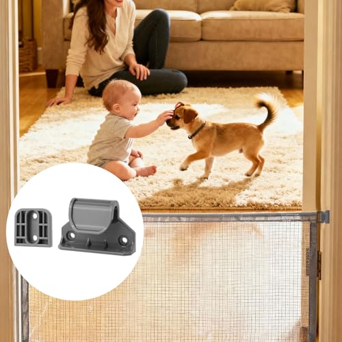 Retractable Baby Gate Replacement Parts Kit (Gray) | Extension Hardware Set with 2 Latches 2 Brackets & Screws for Baby Gate Wall Mounting