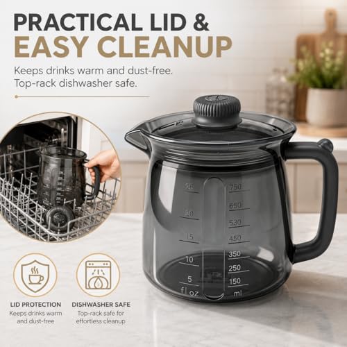 Silicone Microwave Measuring Cup, Milk Warmer Pitcher for Coffee, 25oz | Food-Grade Silicone, V-Spout, Dual Scales, -40°F to 446°F, Dishwasher Safe