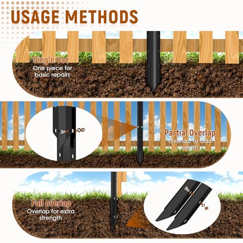 SDSNTE Steel Fence Post Repair Stakes for Fence Post Support, 10 Pcs | 14 Ga Heavy-Duty, Easy Installation Kit Included