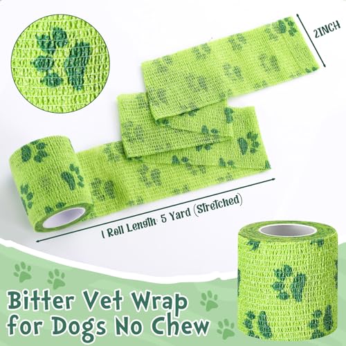 Geiserailie 6 Rolls No Chew Bandage for Dogs Self Adhesive Non-Woven Bitter Bandage Wrap for Dogs' Legs Paws Wounds Cats Animal, Green(2 Inches X 5 yd) - size: 2 Inches X 5 Yd
