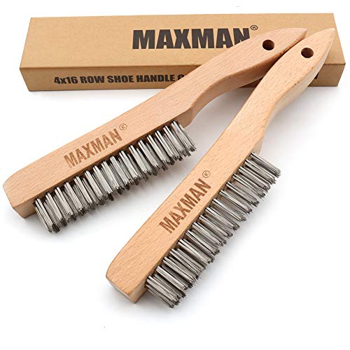 MAXMAN Wire Brush, Heavy Duty Stainless Steel Wire Brushes for Cleaning Rust, Grill Brush, Steel Brush for Paint Removal, Welding, Stiff Bristle Metal Brush with 10" Long Beech Handle, Large, 2Pcs | Heavy Duty Wire Brushes for Cleaning Rust, Stiff Bristle