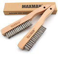 MAXMAN Wire Brush, Heavy Duty Stainless Steel Wire Brushes for Cleaning Rust, Grill Brush, Steel Brush for Paint Removal, Welding, Stiff Bristle Metal Brush with 10" Long Beech Handle, Large, 2Pcs | Heavy Duty Wire Brushes for Cleaning Rust, Stiff Bristle
