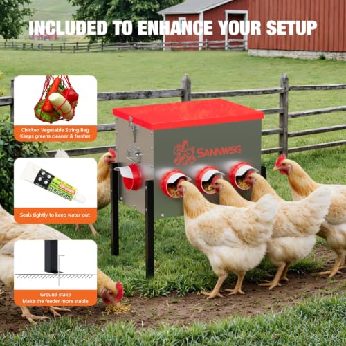Chicken Feeders,68 lb Capacity 8 Port Automatic Chicken Feeder, Metal Chick Feeder with Locking Lid and Legs, Chicken Feeder for Chickens, Ducks, Geese