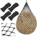 Windyun 4 Pcs Deluxe Ultra Slow Hay Feeder Nets, 42" Length with 1" Feeding Holes, Horse Supplies Heavy-Duty Top Loading Black Horse Hay Bag for Goats Sheep Livestock Barn Farm Feeding Tack(Black) - color: Black