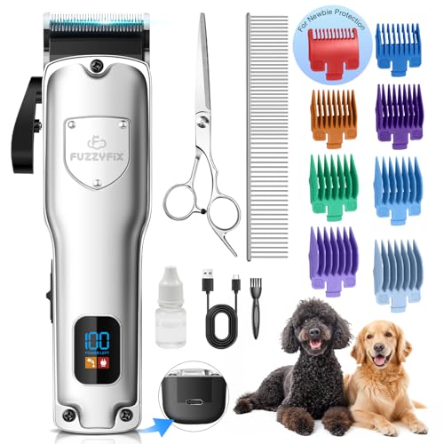 Dog Clippers for Grooming Stainless Steel Blade for Thick Coats | Professional Low Noise Cordless Dog Grooming Clippers Supplies Kit Rechargeable Pet Heavy Hair Trimmer for Dogs Cats Pet