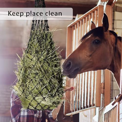2 Pcs Ultra Slow Feed 1.5"x1.5" Holes 40” Hay Net, Durable Slow Feeder Hay Nets for Horses Goat Feed(Black