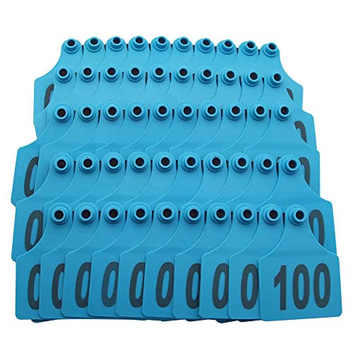 100PCS Cattle Ear Tags 001-100 Numbered Plastic Farm Identification | 4.1x3 Inch Oversize Tags for Cattle Cows Goats Sheep Pigs Hog Calf, Laser Printed Herd Management (001-100, Blue) - color: Blue