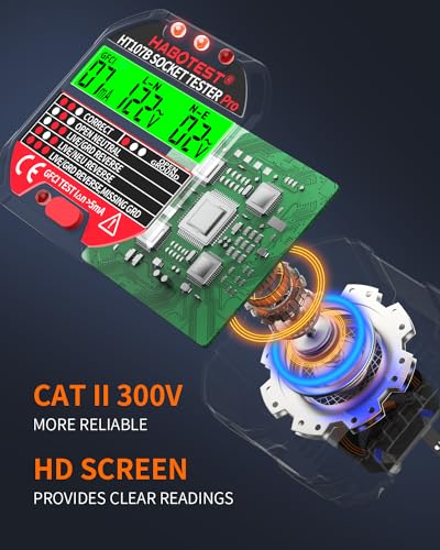 Outlet Tester Electrical GFCI Receptacle Detector with LCD Display, 90-250V Power Socket Tester, Circuit Polarity Voltage Detector, Plug Tester Breaker Finder 6 Visual Indication CAT II 300V (US Plug)