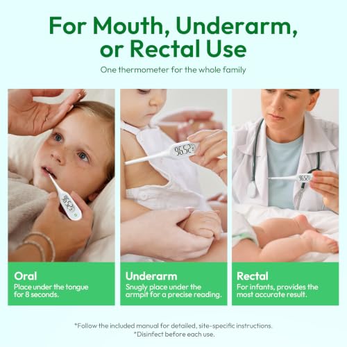 8 Second Basal Thermometer for Adults & Kids, Accurate & Safe, Pack of 9 | Fever Alarm and Memory Recall, Oral, Ovulation or Underarm Use - size: 9 Pack