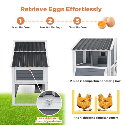 Outdoor Chicken Coop with Nesting Boxes, Wood Rabbit Hutch with Run | Hen House Poultry Bunny Cage For 4-6 Chickens Removable Tray for Easy Cleaning