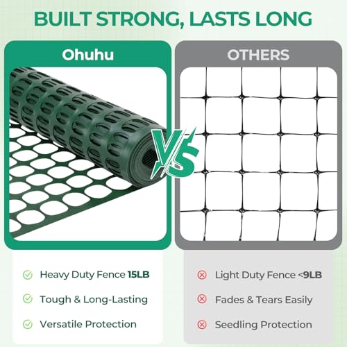 Ohuhu 4'×100'/15 LB Ultra Thick Plastic Mesh Safety Fence, Green | Reusable HDPE Construction Barrier Netting, Heavy Duty Temporary Netting for Snow Fence Pool Animal Barrier for Poultry Deer - color: Green, size: 4' x 100' (15 lb/roll)