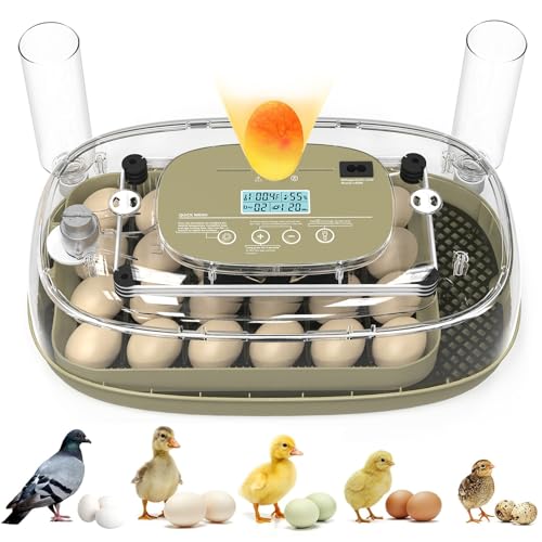 24 Egg Incubator, Incubators for Hatching Eggs with Fully Automatic Turner & Candler, Smart Temperature & Humidity Control, 360° View, Hatching Chicken, Duck, Quail, Goose Eggs for Farm, Home, School