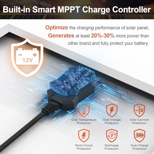 SUNER POWER 30W 12V Solar Battery Charger Maintainer, Built-in Smart MPPT Charge Controller, Adjustable Mount Bracket, Waterproof 30 Watt Solar Panel Kits for Car Automotive Boat Marine RV Trailer - size: 30W PRO
