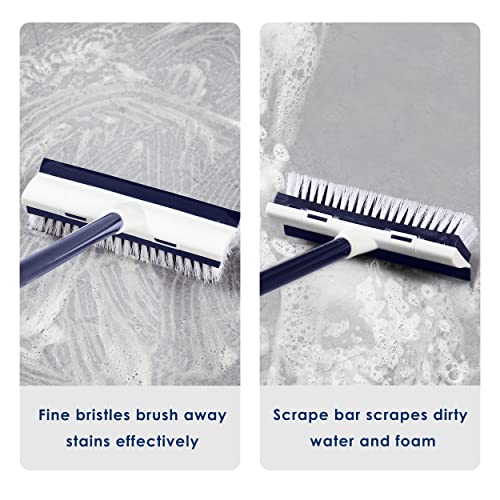 BOOMJOY Floor Scrub Brush with 50" Long Handle, 2 in 1 Scrape and Brush, Stiff Bristles for Cleaning Bathroom, Patio, Kitchen, Wall and Deck-Navy - color: Navy