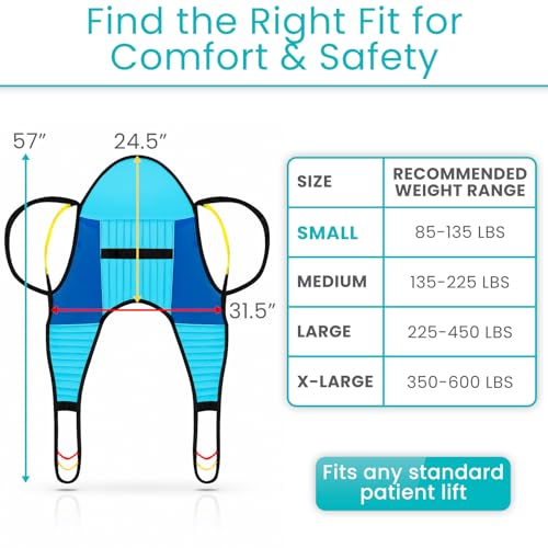 Vive Padded Patient Lift Sling w/Head Support - Universal Fit for Hoyer | Hydraulic, Electric Lifts - Full Body Transfer Sling for Shower, Toileting & Home Use - Mesh Padded, Machine Washable - size: Small