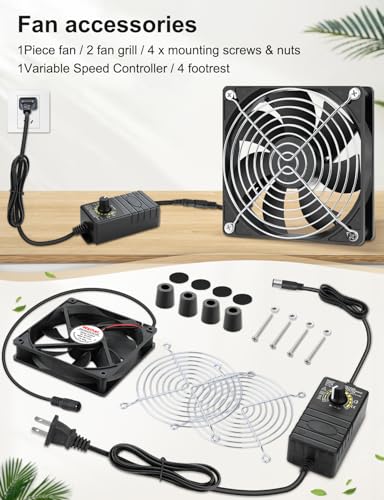 Wathai 120mm Waterproof Small Box Fan IP67 12V Computer Fan AC 110v 120v | Dual Ball Fan with AC Plug DC 12V to AC 110V 240V Speed Controller for Biltong Box Grow Tent Terrarium Aquarium Greenhouse - style: IP67 120mm fan with Controller