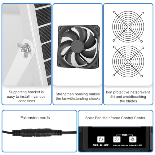 Solar Fan for Chicken Coop with Battery, Dual Solar Exhaust Fan Kit, 3 Smart Modes Controller (Continuous/Timer/Motion Sensor), Solar Powered Vent Fan for Coop, Shed & Greenhouse Cooling