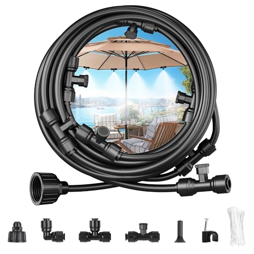 30FT Misters for Outside Patio Misters for Cooling (22 Mist Nozzles) Outdoor Water Patio Hose Greenhouse Mister System Outside Mist Backyard Trampoline for Waterpark Watering Misters for Cooling - size: 30FT