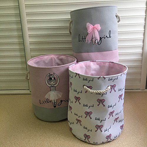 Round Thick Laundry Basket Collapsible Organizer Boys Girls Bowknot | Canvas Foldable Storage Hamper Sturdy Rope Handles for Household Gift Baskets Bedroom Clothes Toys Children Nursery - color: Bowknot