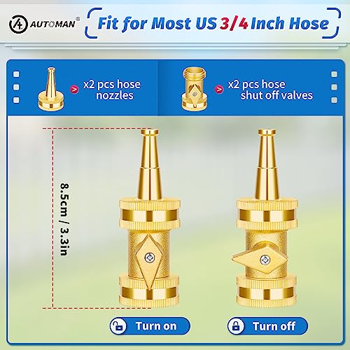 AUTOMAN Brass Hose Nozzle - High Pressure Jet Nozzle 4 Count (2 Set), Heavy Duty Water Hose Sprayer Sweeper with Hose Shutoff Valve, 3/4” GHT Nozzles for Garden Hose, Car Wash, Extra 10 Rubber Washers - size: Brass Jet Nozzle Set