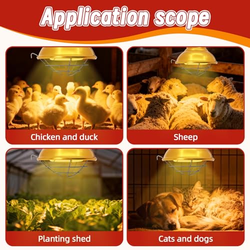 Dual Watt Heat Lamp for Chickens, Carbon Fiber Bulb (175/350W) | Chicken Coop Heater, 2 Temperature Adjustable, Hanging Heat Lamp for Chicks, Pets and Poultry