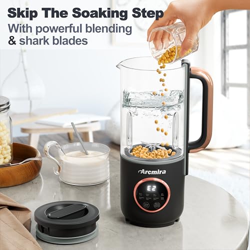 Arcmira Automatic Nut Milk Maker Machine, 35oz Soy Milk Maker with 10 Blade | No Soak/Delay Start/Keep Warm/Self-Clean for Homemade Almond/Soy/Oat Milk, Juice, Plant-Based & Dairy Free for Family & Party - color: Black