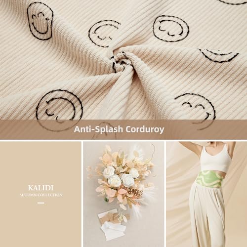 KALIDI Corduroy Tote Bag, Large Slouchy Hobo Messenger Crossbody Bag | Anti Splash Zipper Side Pockets Shoulder Bag Adjustable Strap Lightweight Casual Work Shopping Women - color: White Happy