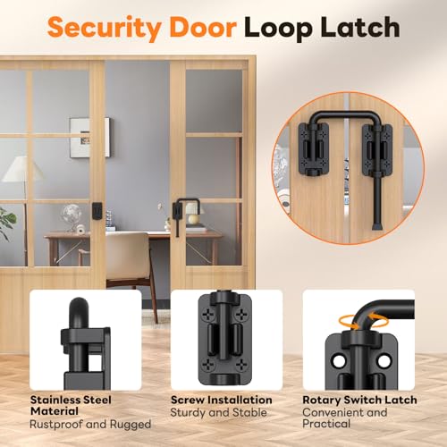 Sliding Door Loop Lock, 2-3/8 Inch Door Latch Lock, Black,4PCS | Patio Sliding Door Latch, 7mm Solid Stainless Steel, Door Lock for Barn, Screen, Fence, Garden, Shed, Multi Angle Fit - color: Black-4PCS