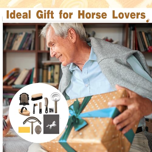 Abbylike 12 Pieces Horse Grooming Kit Racing Festival Tack Room Supplies Horse Brush Sets Equine Care Cleaning Kit Shedding Grooming Massaging Tools(Dark Gray) - color: Dark Gray